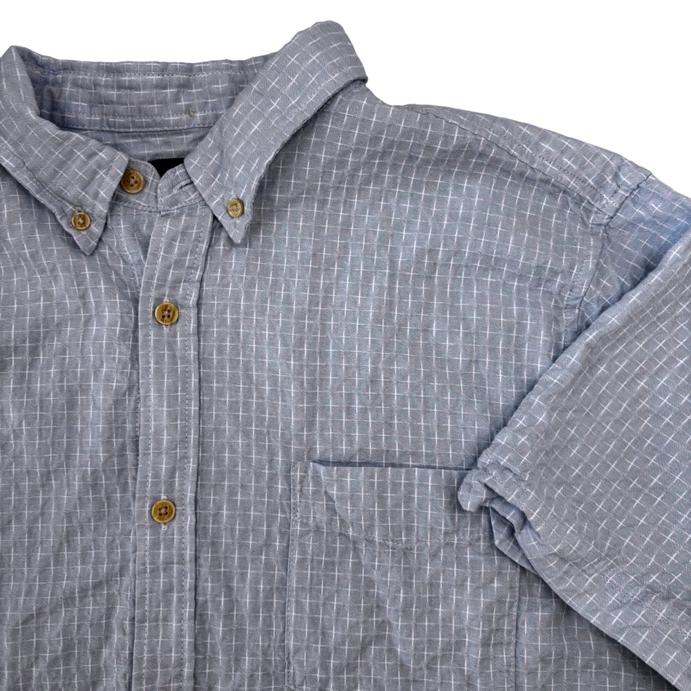 Ben Sherman Mens Blue White Grid Button Down Short Sleeve Shirt Large‎ RN 159557
